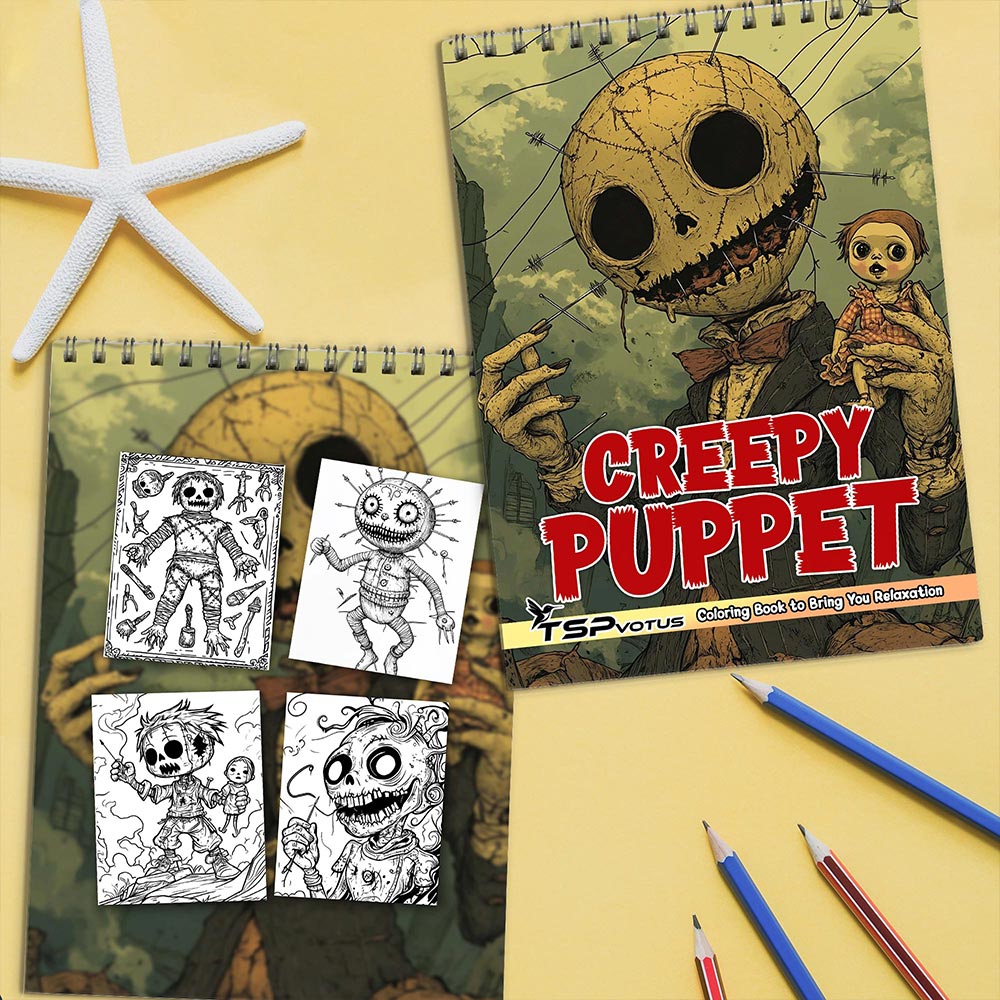 TSPVOTUS Creepy Puppet Coloring Book Spiral Bound for Adult