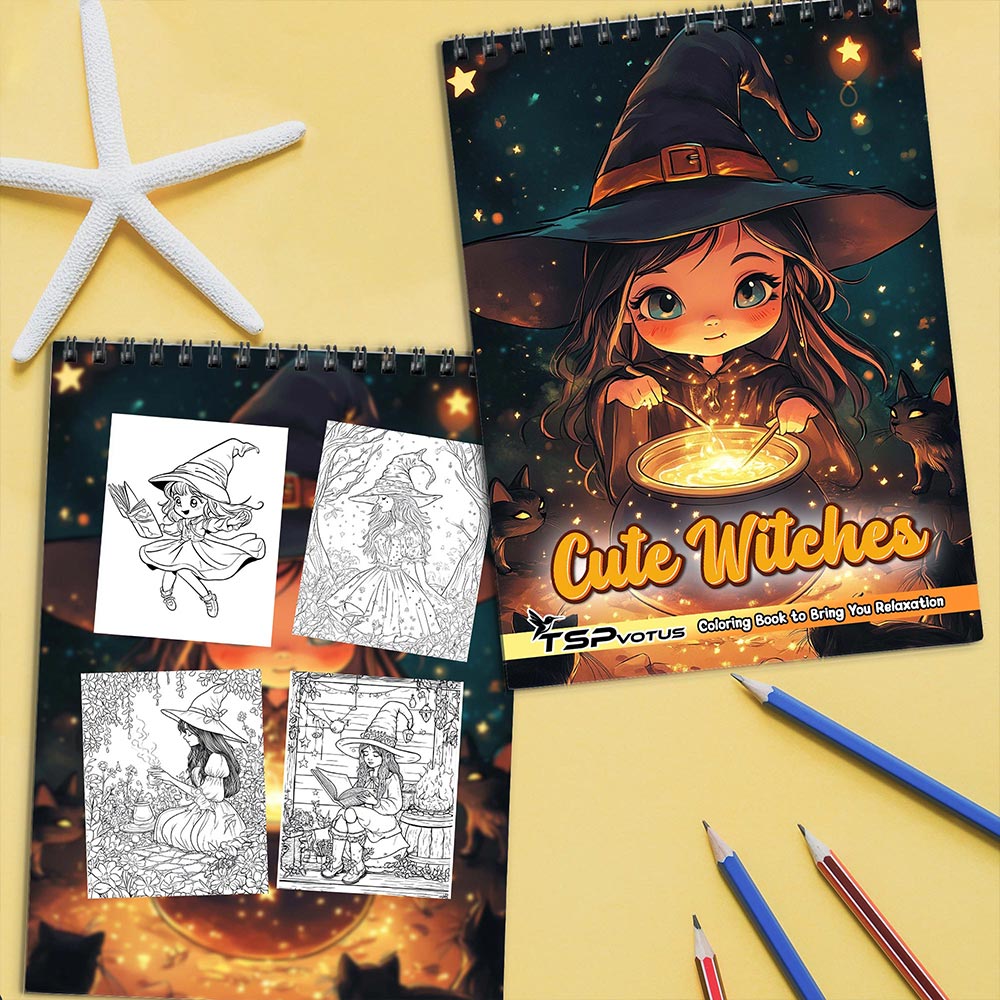 TSPVOTUS Cute Witches Coloring Book Spiral Bound for Adult