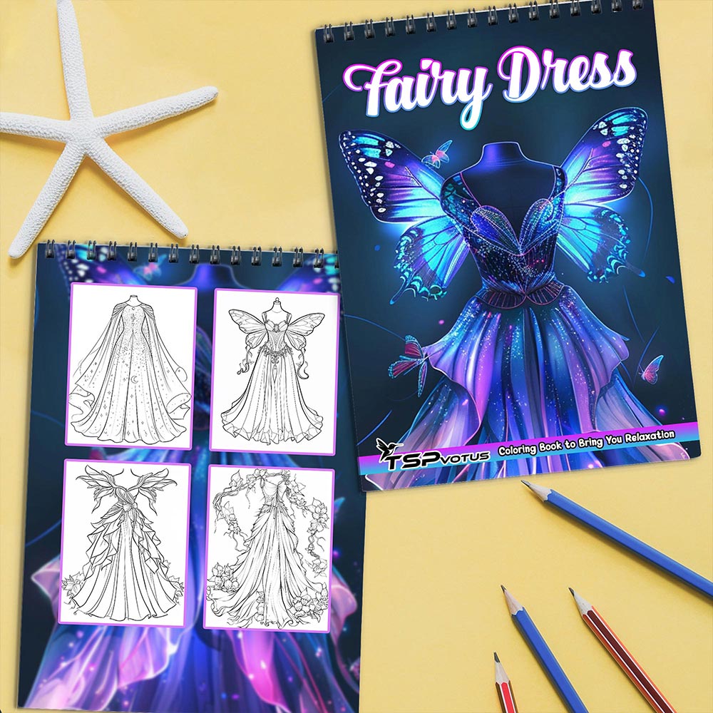 TSPVOTUS Fairy Dress Coloring Book Spiral Bound for Adult