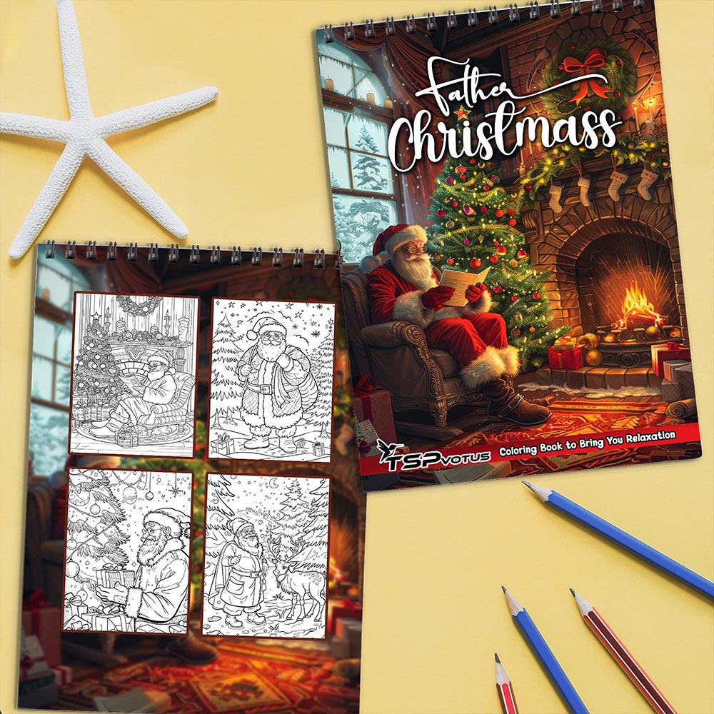 TSPVOTUS Father Christmas Coloring Book Spiral Bound for Adult