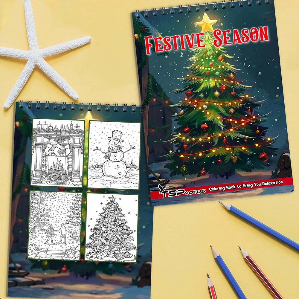 TSPVOTUS Festive Season Coloring Book Spiral Bound for Adult