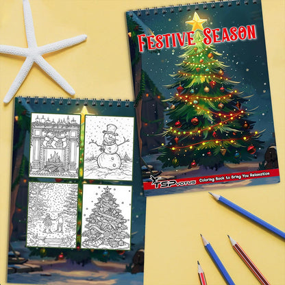 TSPVOTUS Festive Season Coloring Book Spiral Bound for Adult