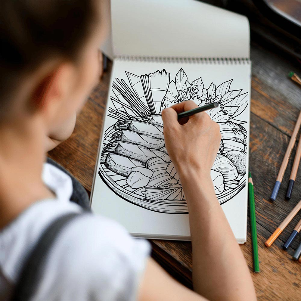 TSPVOTUS Japanese Foods Spiral Coloring Book for Adult