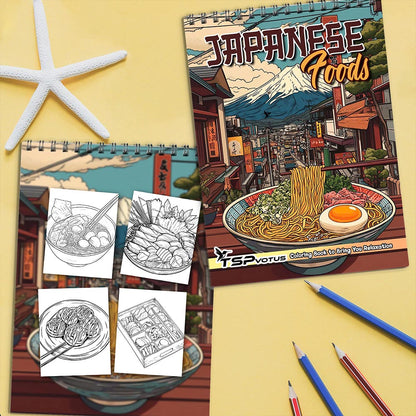 TSPVOTUS Japanese Foods Coloring Book Spiral Bound for Adult