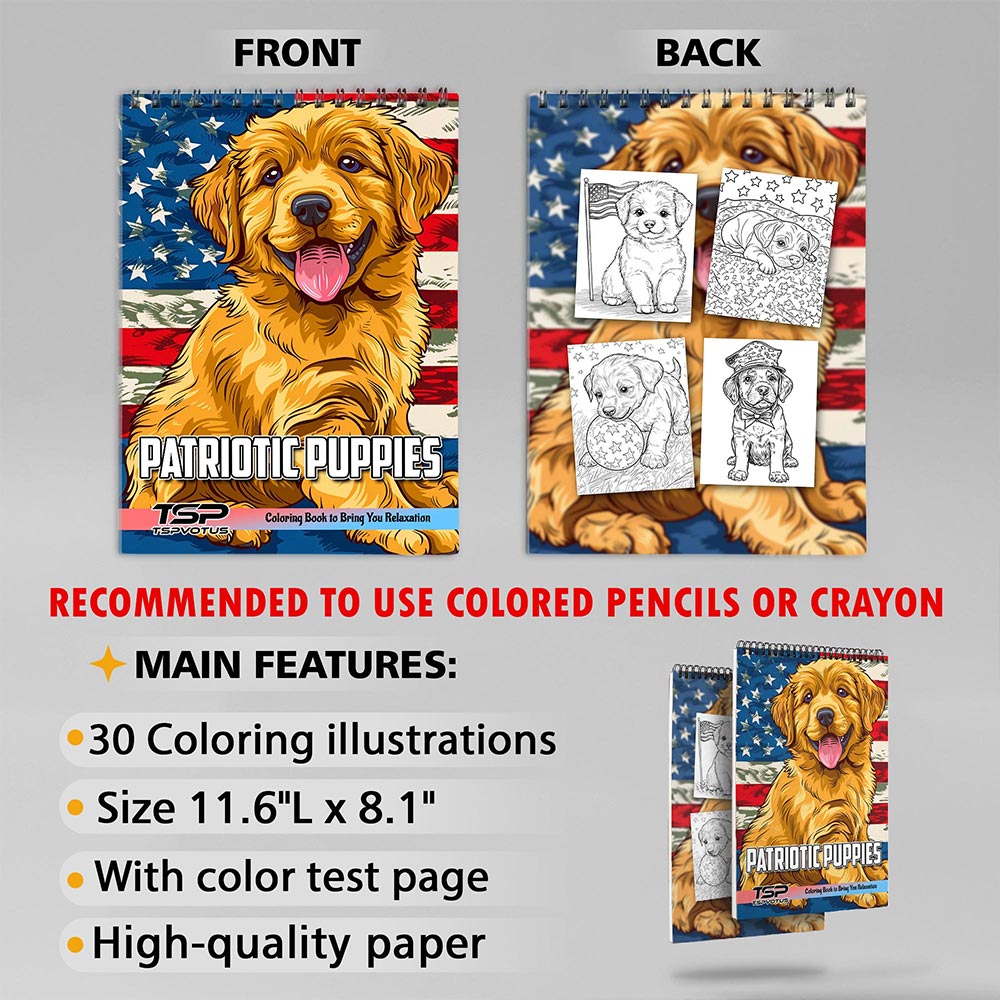 TSPVOTUS Patriotic Puppies Coloring Sheets for Adult