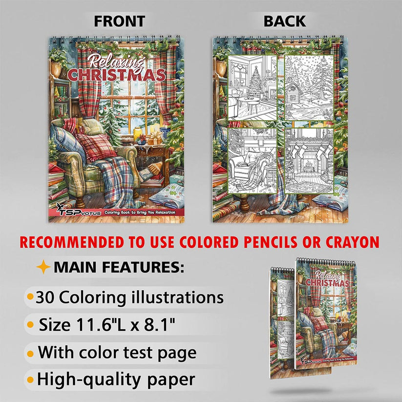 TSPVOTUS Relaxing Christmas Coloring Book for Adult, Spiral Bound, Sof ...