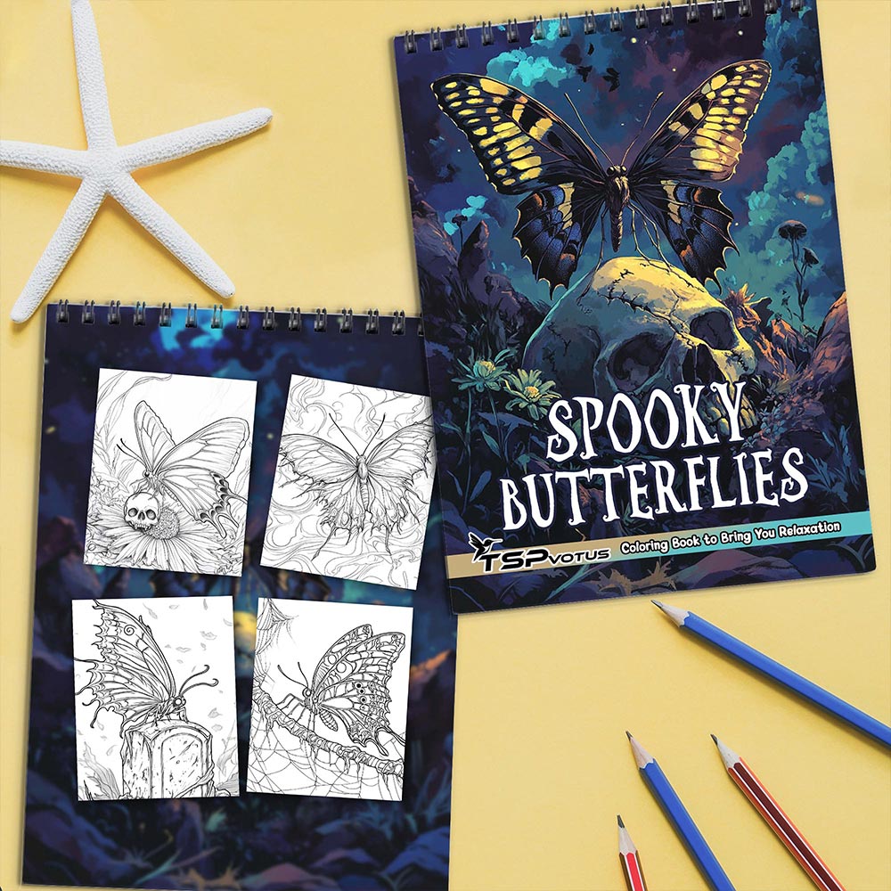 TSPVOTUS Spooky Butterflies Coloring Book Spiral Bound for Adult
