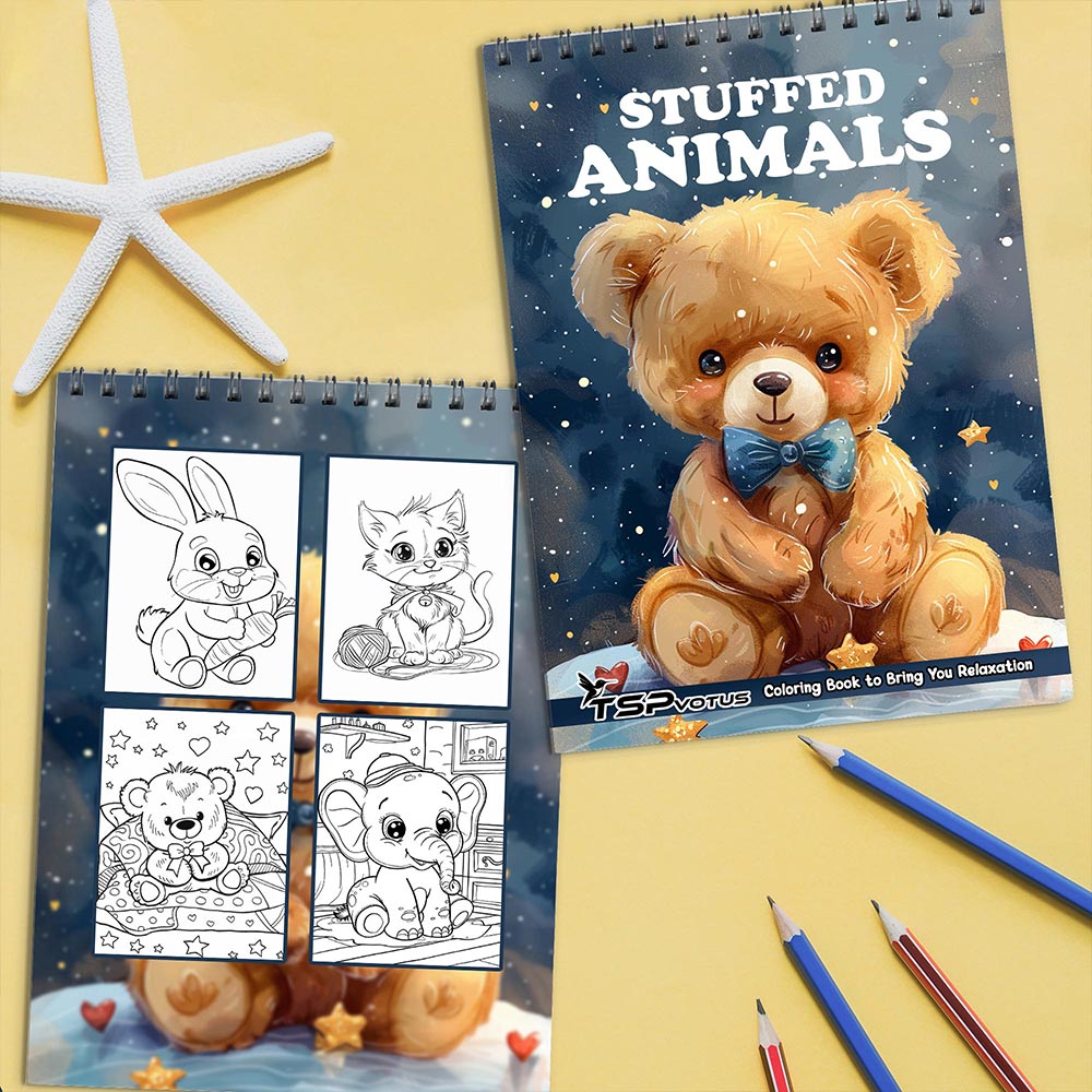 TSPVOTUS Stuffed Animals Coloring Book Spiral Bound for Adult
