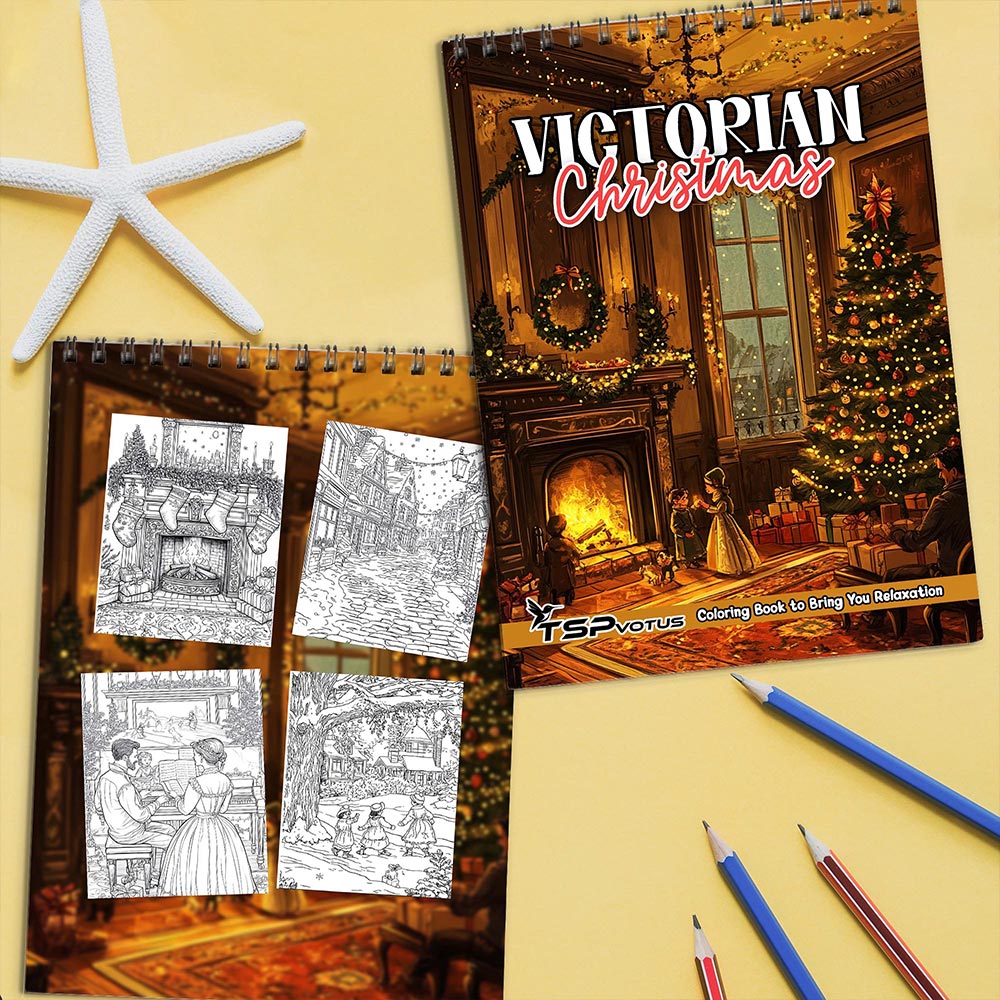 TSPVOTUS Victorian Christmas Coloring Book Spiral Bound for Adult