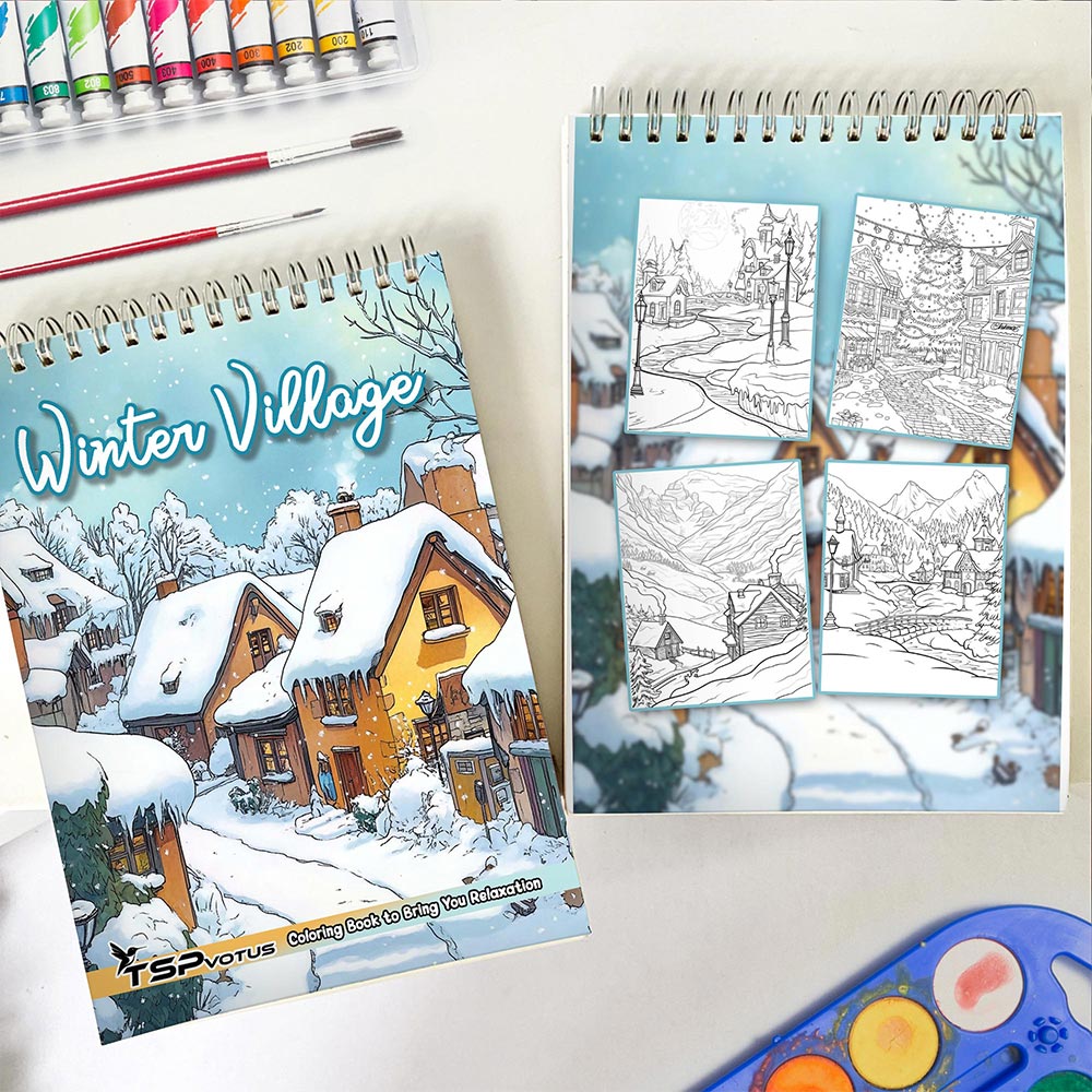 TSPVOTUS Winter Village Spiral Coloring Book for Adult