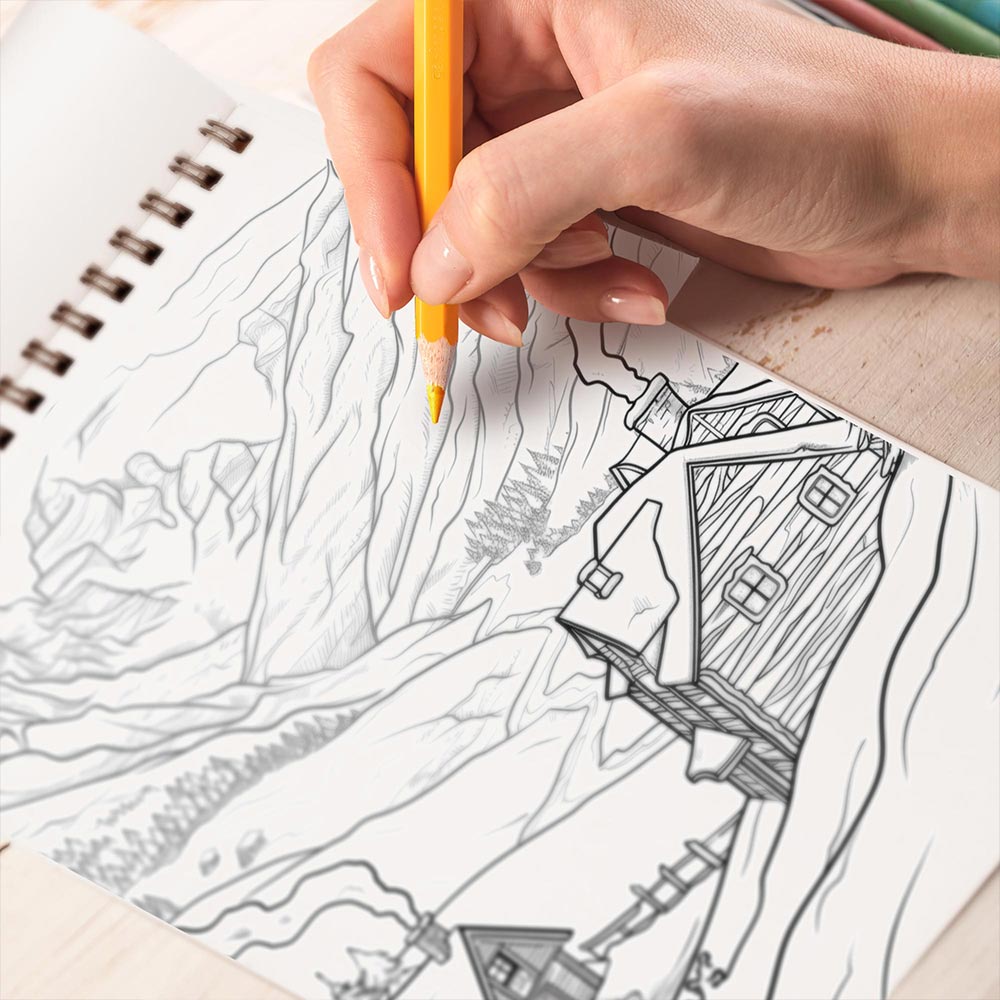 TSPVOTUS Winter Village Coloring Book Spiral Bound for Adult