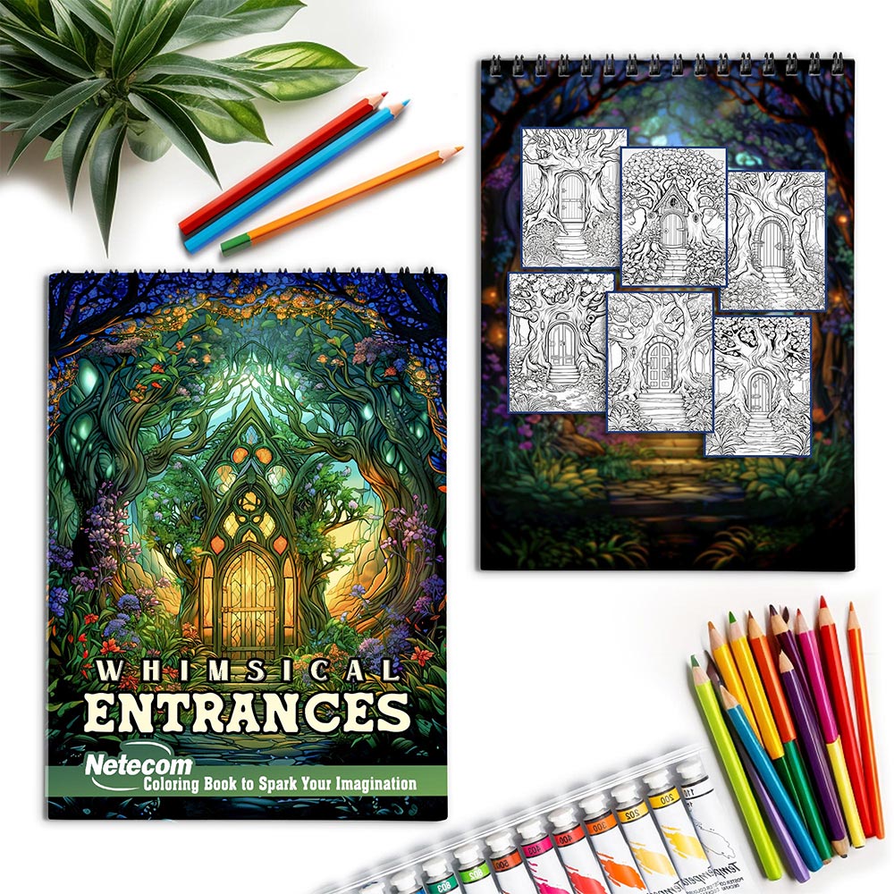 Netecom Whimsical Entrances Spiral Coloring Book