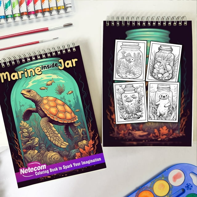 Marine Inside Jar Spiral Bound Coloring Book: Set Your Imagination Free with 30 Pages of Coloring Joy, Unveiling the Mesmerizing Marine Scenes Trapped within Jars