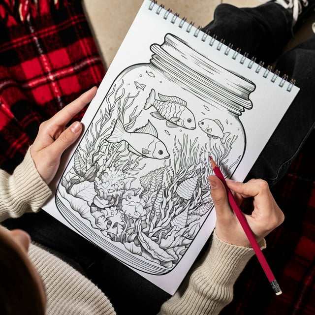 Marine Inside Jar Spiral Bound Coloring Book: Set Your Imagination Free with 30 Pages of Coloring Joy, Unveiling the Mesmerizing Marine Scenes Trapped within Jars