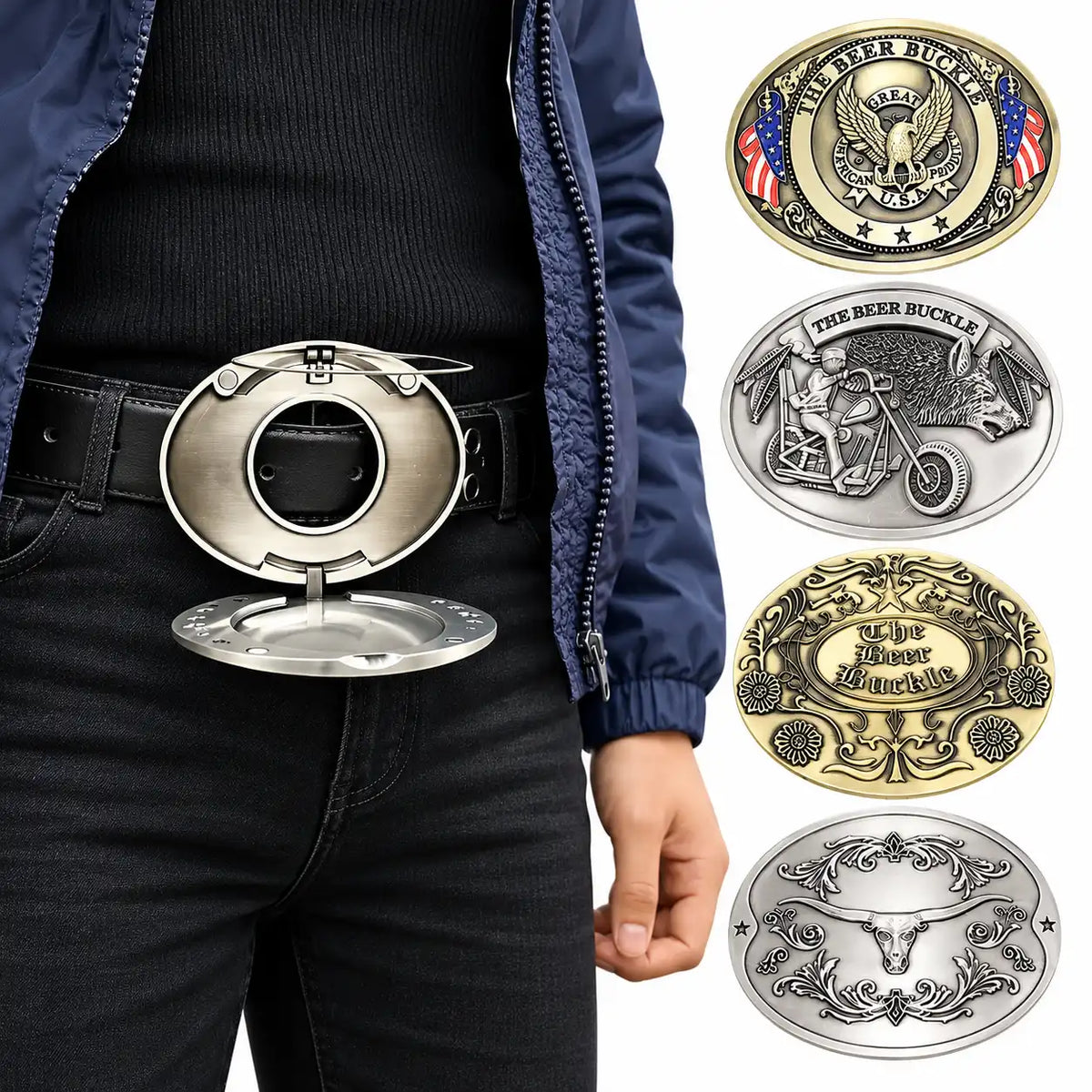 Beer Belt Buckle, Hands-Free Beer Can Holder