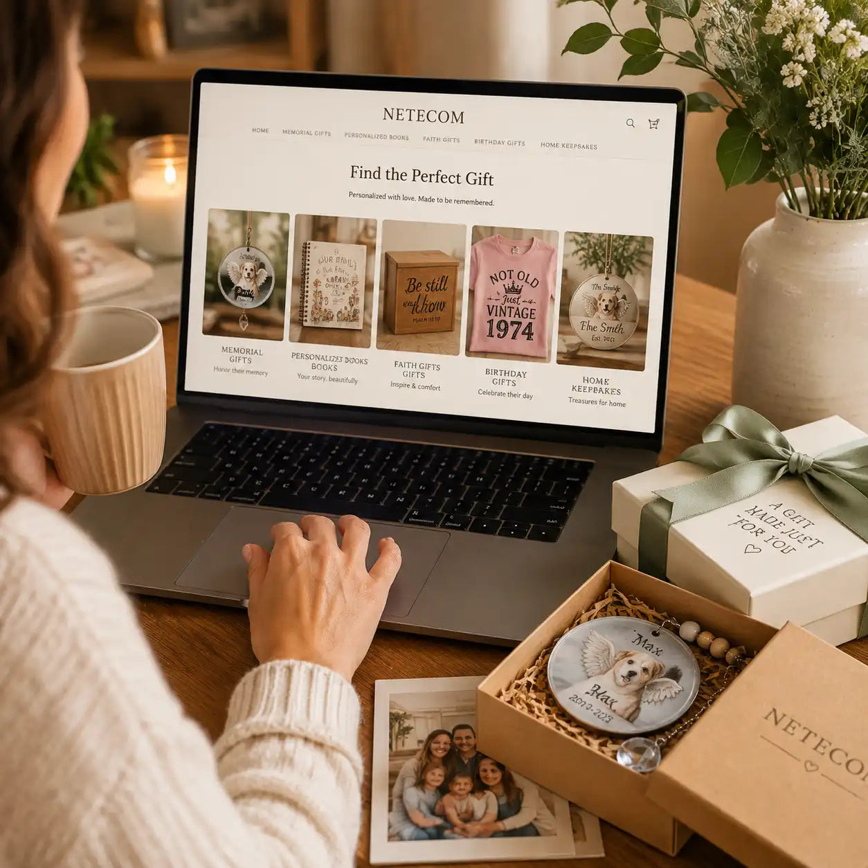 Customer choosing a personalized gift collection with meaningful keepsakes for special occasions