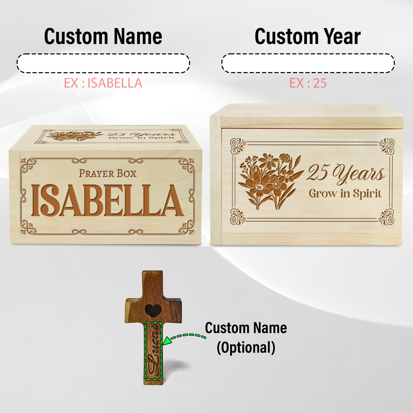Netecom Personalized Birthday Prayer Box with Custom Name & Age, Christian Birthday Gift with Cross and 100 Prayer Request Cards, Faith Keepsake Grow in Spirit