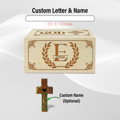 Netecom Personalized Prayer Box with Custom Name and Letter, Christian Keepsake with 100 Prayer Request Cards, Spiritual Gift for Men, Women, or Children