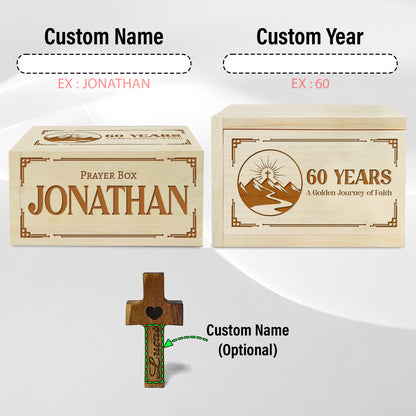 Netecom Personalized Birthday Prayer Box 60 Years with Custom Name, Christian Faith Gift with Wooden Cross & 100 Prayer Request Cards, Meaningful 60th Birthday Gift