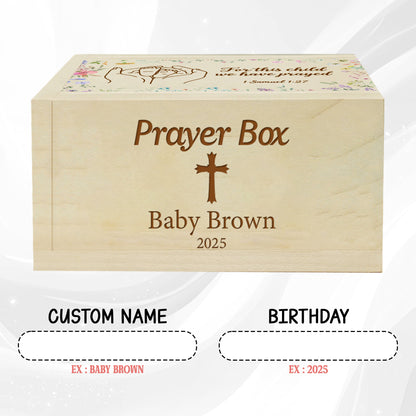 Netecom Personalized Baby Prayer Box with 100 Prayer Request Cards & Handheld Cross – Custom Baby Name & Birth Year, Wooden Christian Gift for Parents