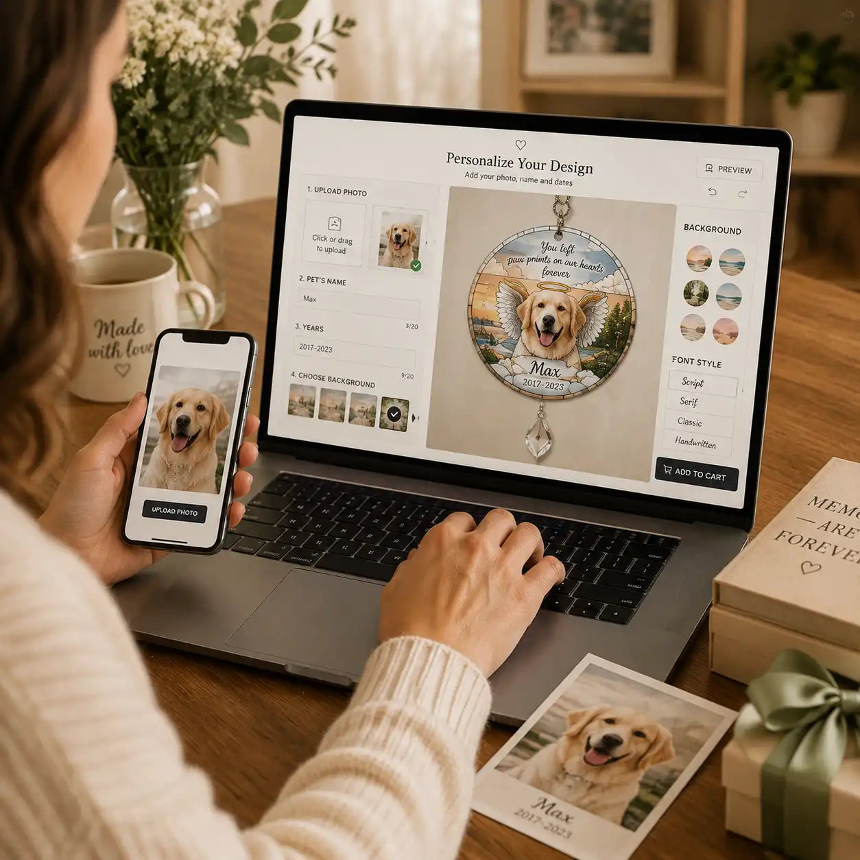 Adding photos and personal details to create a customized meaningful gift design