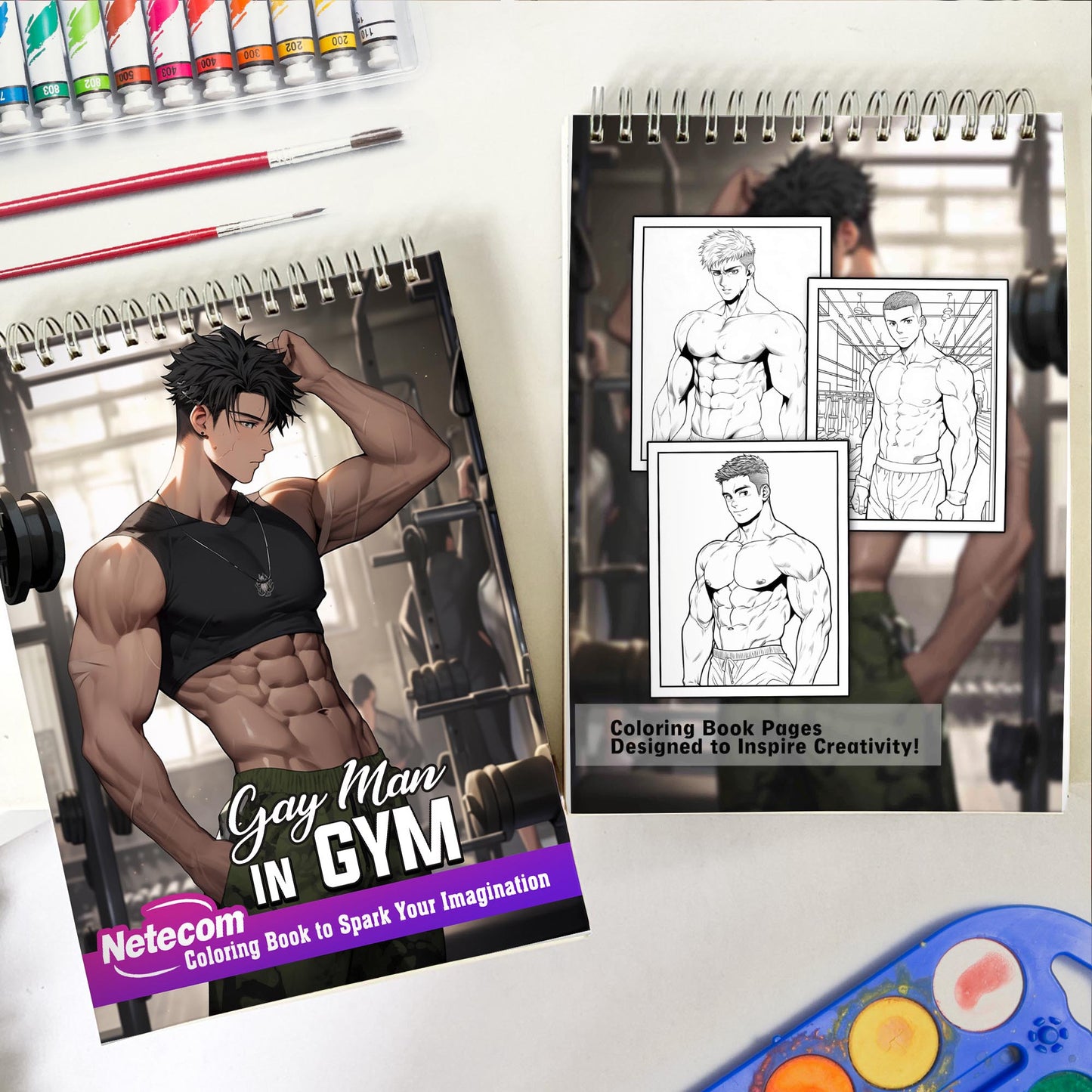 Gay Man In Gym Spiral Bound Coloring Book: Celebrate Gay Men's Wellness with 30 Pages of Coloring Delights, Depicting their Journey to Health and Happiness