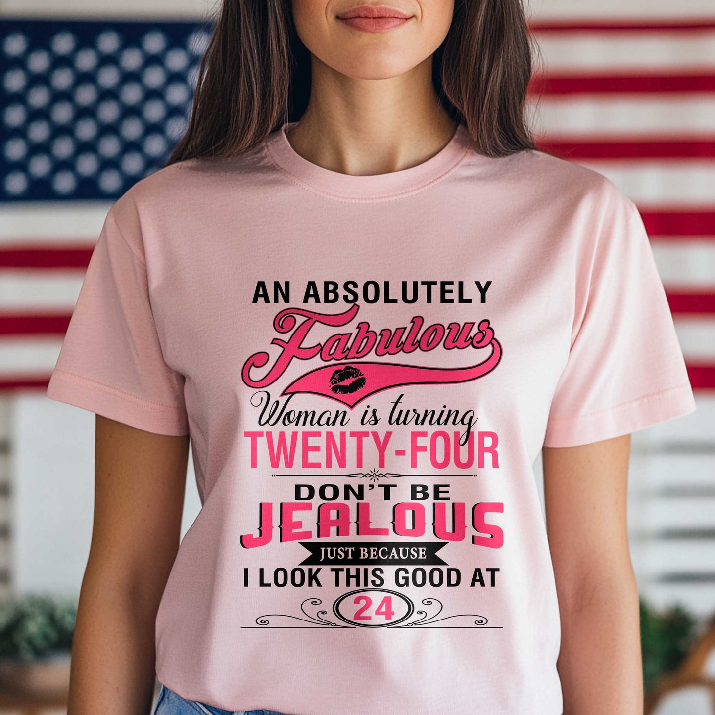 Netecom An Absolutely Fabulous Woman is Turning 24 T-Shirt, Funny Birthday Shirt for Women, Trendy 24th Birthday Gift, Fabulous Graphic Tee