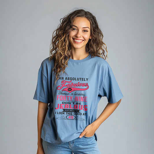 Netecom An Absolutely Fabulous Woman is Turning 49 T-Shirt, Funny Birthday Shirt for Women, Trendy 49th Birthday Gift, Fabulous Graphic Tee