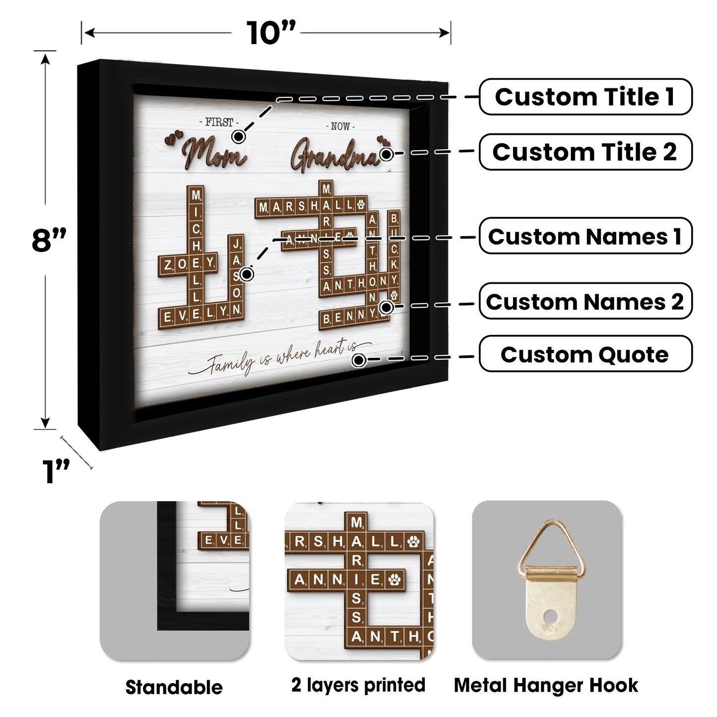 Netecom First Mom Now Grandma Crossword Personalized Frame Family Name Sign Grandkids Keepsake Scrabble Letter Family Board