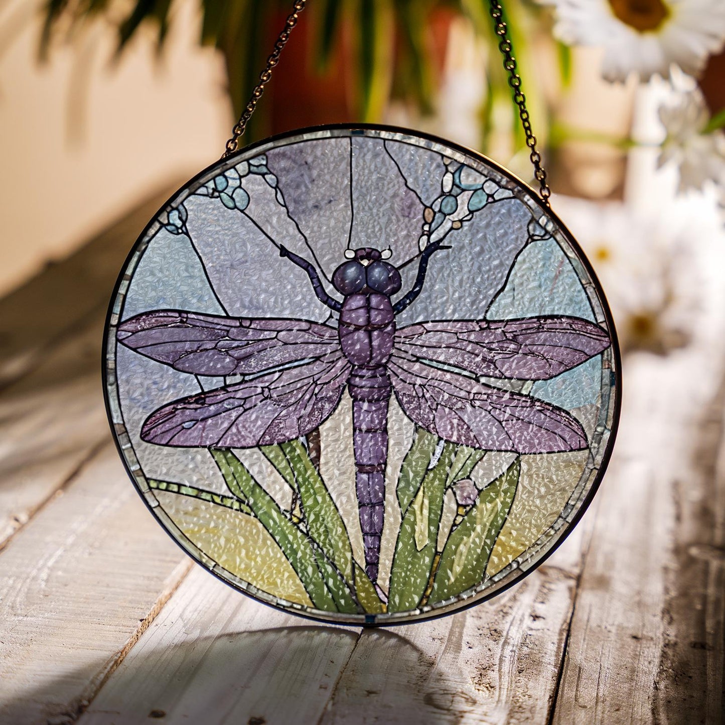 Netecom Dragonfly Celtic Stained Glass Suncatcher – Nature Window Hanging, Dragonfly Home Decor, Spring Garden Gift for Mom Grandma