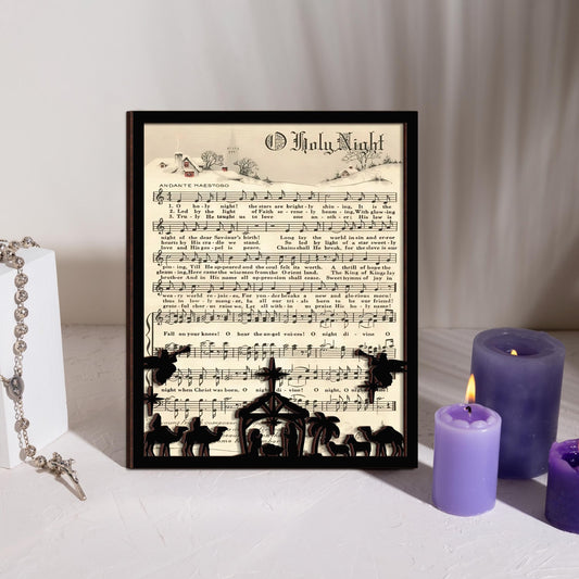 Netecom O Holy Night Vintage Christmas Carol Sign Silent Night Hymn Music Sheet Religious Christmas Gift Nativity Scene Holiday Decor Christian Home Decor