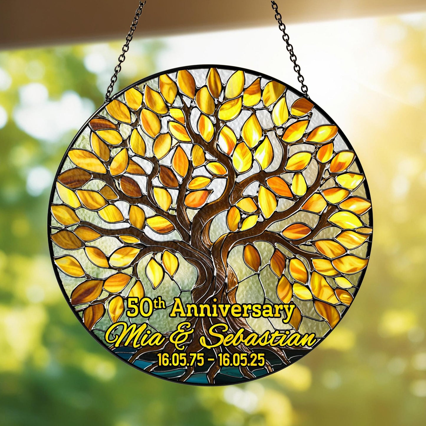 Netecom Personalized 50th Wedding Anniversary Stained Glass Suncatcher – Golden Anniversary Window Hanging, Custom Keepsake Gift for Grandma Grandpa