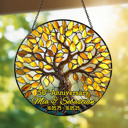 Netecom Personalized 50th Wedding Anniversary Stained Glass Suncatcher – Golden Anniversary Window Hanging, Custom Keepsake Gift for Grandma Grandpa