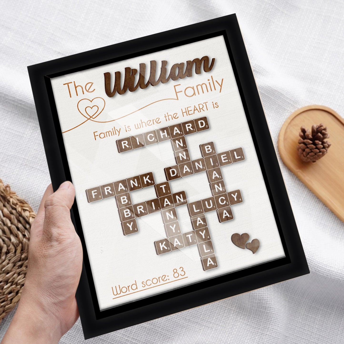 Netecom Scrabble Family Name Frame Personalized Custom Family Letter Tile Family Crossword Scrabble Keepsake Acrylic Cover