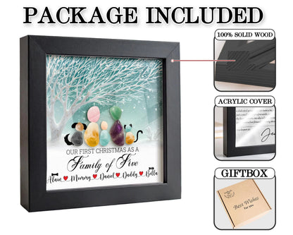 Netecom Personalized Sea Glass Family Names Frame Our First Christmas as a Family Gift Custom Family Keepsake for Mom Dad