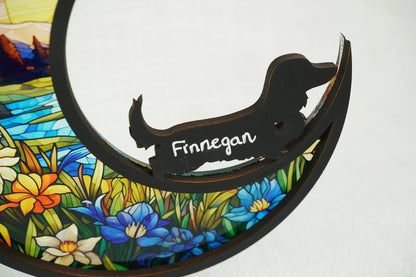 Netecom Custom Long-Haired Dachshund Memorial Suncatcher – Personalized Dog Loss Ornament, Pet Sympathy Window Decor, Car Hanging and Wall Display