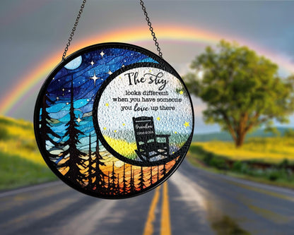 Netecom The Sky Looks Different Stained Glass Suncatcher – Memorial Sympathy Gift, Christmas in Heaven, Loss of Mom Dad
