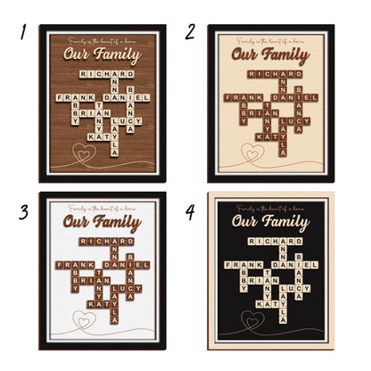 Netecom Personalized Scrabble Puzzle Family Name Sign Grandkids Crossword Wooden Frame Gift for Grandparents Parents Home Decor