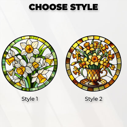 Netecom Daffodil Stained Glass Suncatcher – March Birth Flower Window Hanging, Garden Lover Gift, Floral Home Decor for Grandma Mom