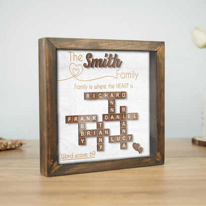 Netecom Scrabble Family Personalized Frame Custom Family Names Sign Crossword Family Keepsake Gift for Grandma Cousin Brother Sister