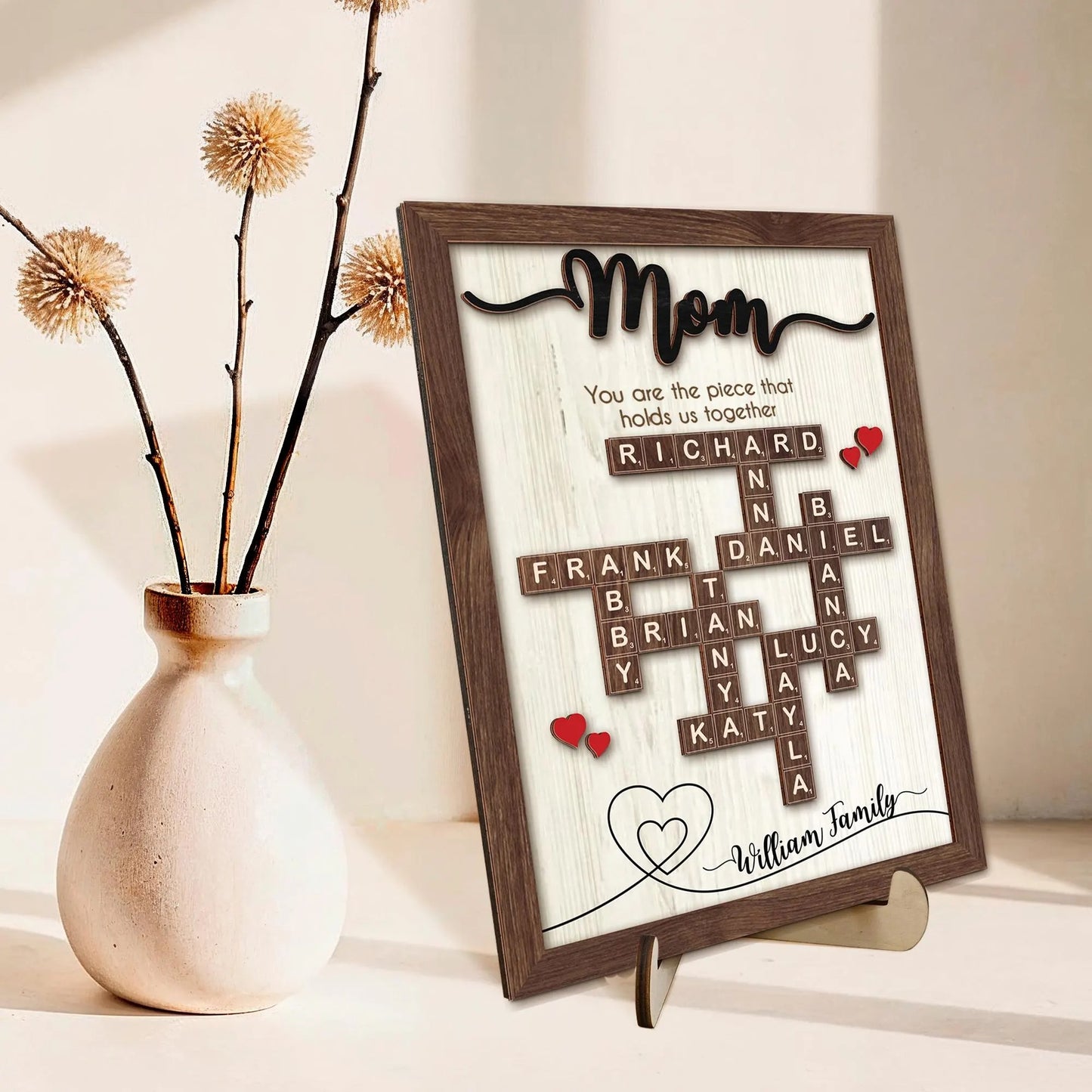 Netecom Personalized Scrabble Family Name Frame Mother's Day Gift Custom Family Crossword Puzzle Sign