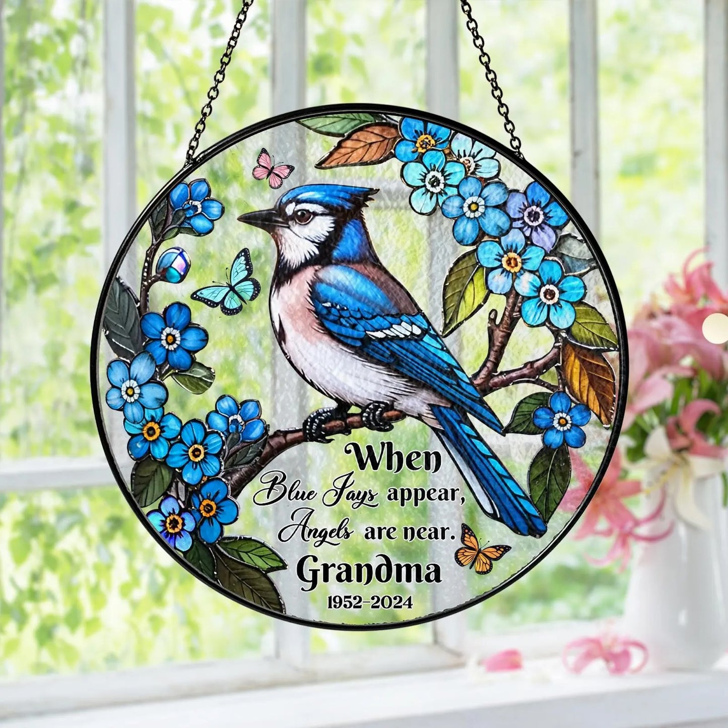 Netecom Personalized Blue Jay Memorial Suncatcher – Sympathy Gift for Loss, Angel Baby Loved One Tribute