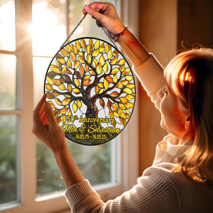 Netecom Personalized 50th Wedding Anniversary Stained Glass Suncatcher – Golden Anniversary Window Hanging, Custom Keepsake Gift for Grandma Grandpa
