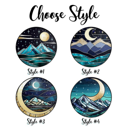 Netecom Fantasy Starlight City Stained Glass Suncatcher, Moon & Stars Window Hanging, Gift for Book Lovers, Reader Decor, Library Bookshelf Art