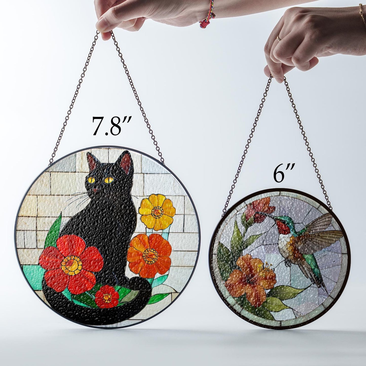 Netecom Black Cat Stained Glass Suncatcher – Cat Window Hanging Decor, Spooky Cat Art Gift for Cat Lovers, Memorial and Sympathy Gift for Mom