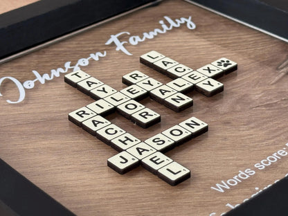 Netecom Personalized Scrabble Family Crossword Frame, Custom Christmas Name Sign, Grandparents Holiday Keepsake Gift