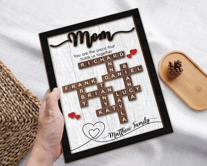 Netecom Personalized Scrabble Family Name Frame Mother's Day Gift Custom Family Crossword Puzzle Sign