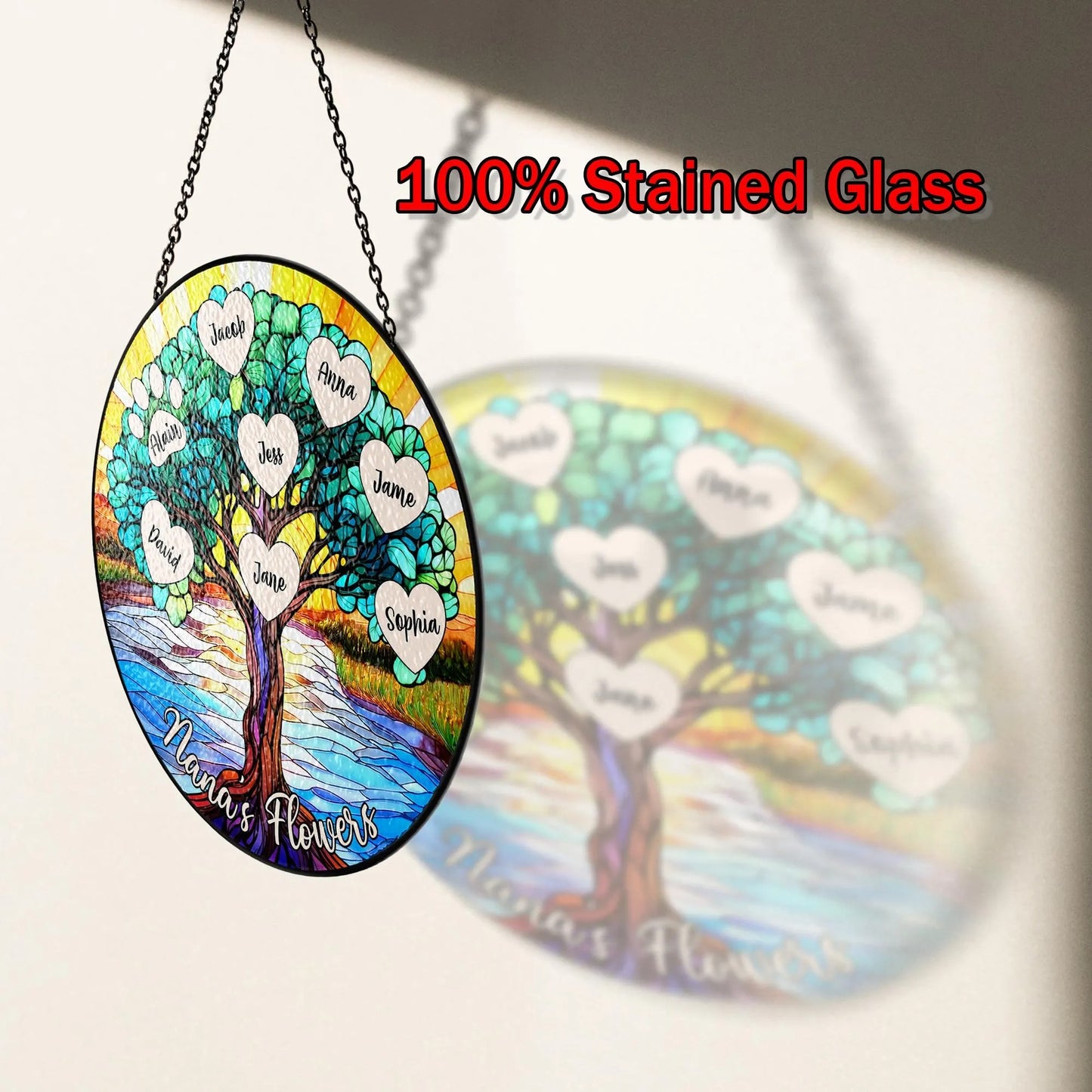 Netecom Personalized Stained Glass Family Name Suncatcher – Window Home Decor Landscape Mother's Day Birthday Gifts for Women Men Mom
