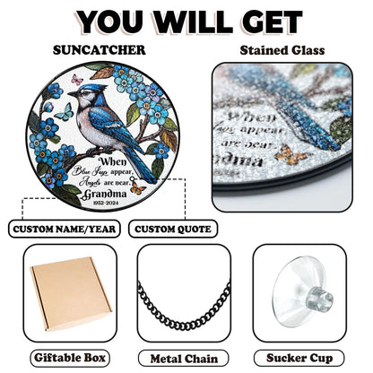Netecom Personalized Blue Jay Memorial Suncatcher – Sympathy Gift for Loss, Angel Baby Loved One Tribute