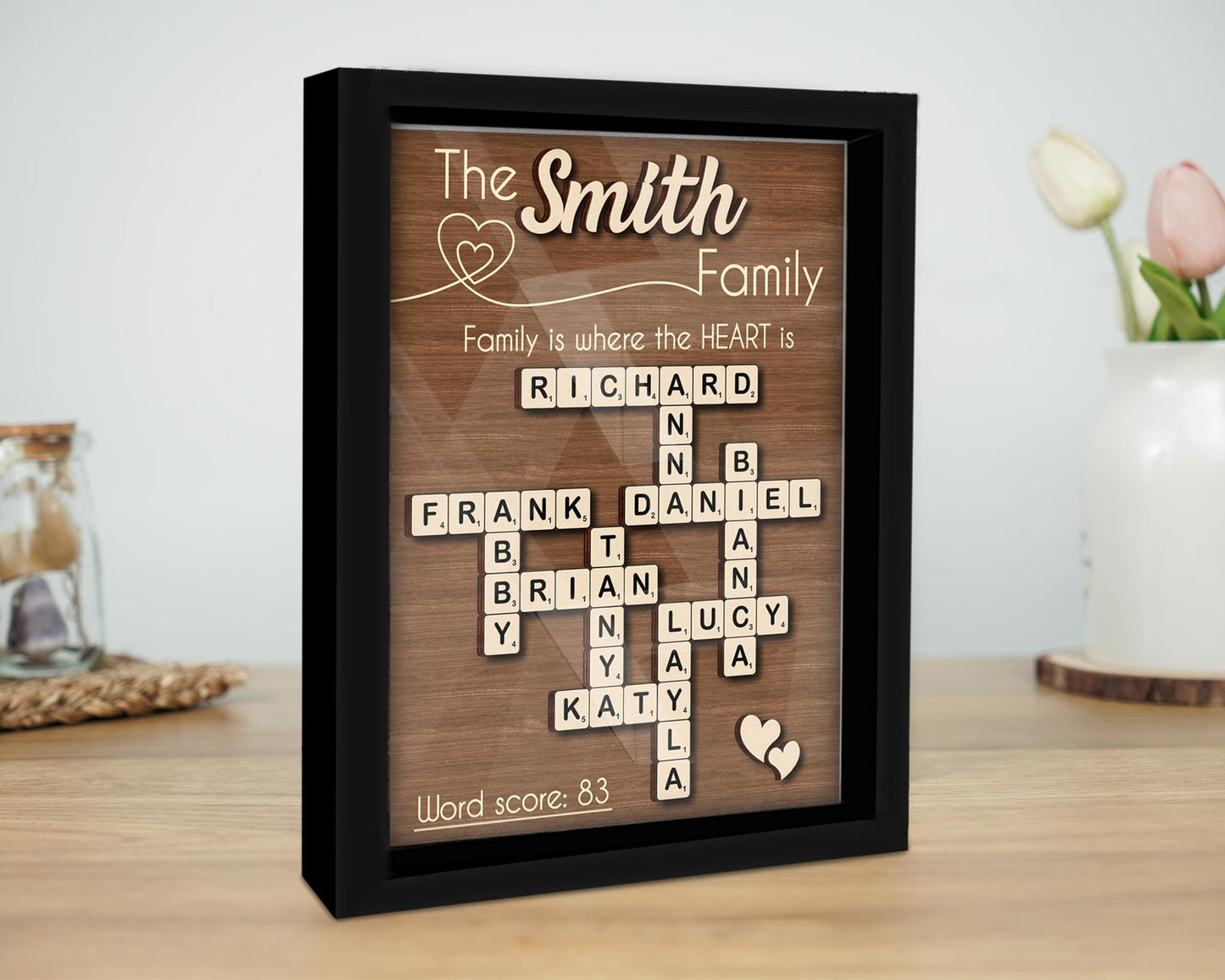 Netecom Scrabble Family Name Frame Personalized Custom Family Letter Tile Family Crossword Scrabble Keepsake Acrylic Cover
